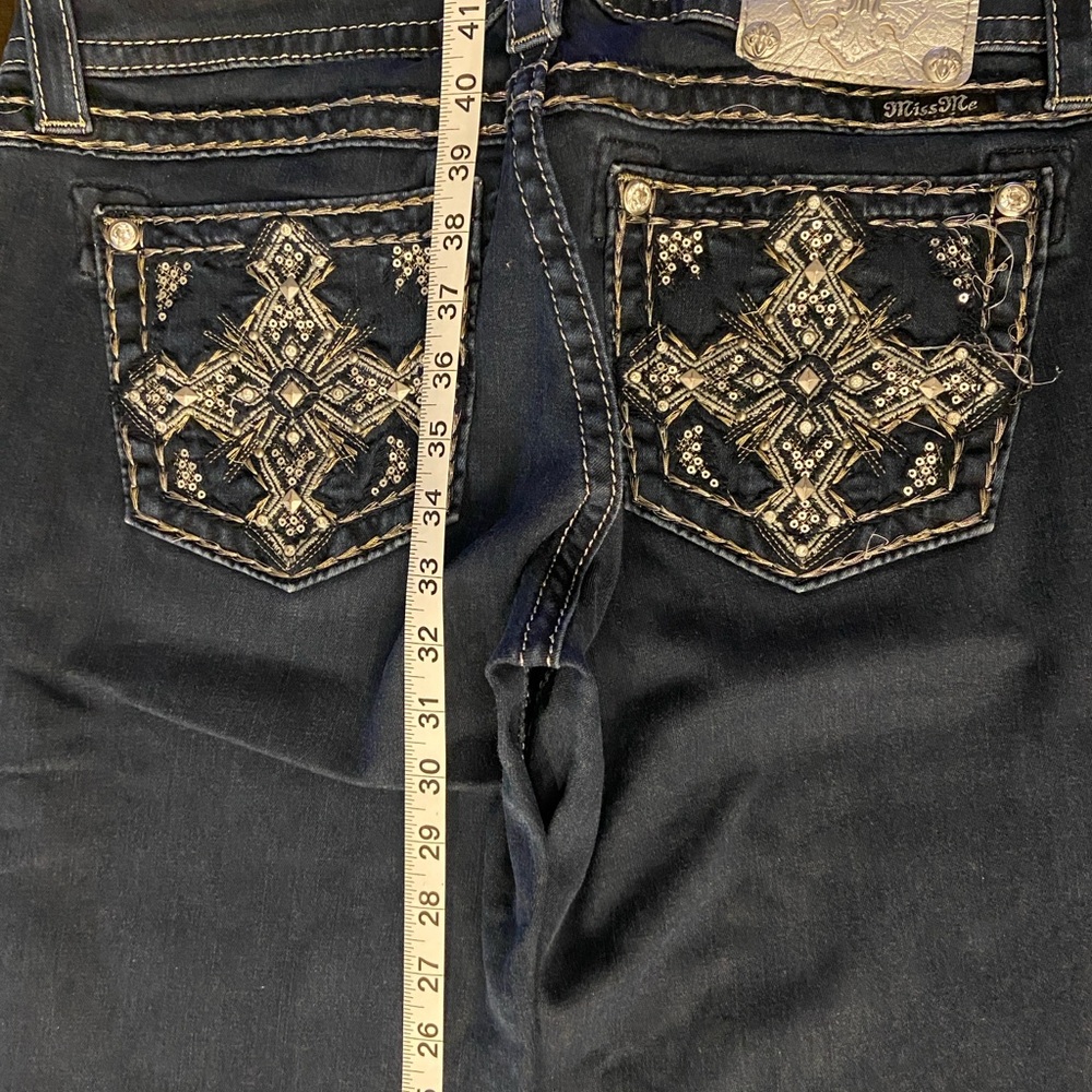 Miss Me Women's Dark/Navy Boot Cut Skinny Jeans with Embellished Pockets